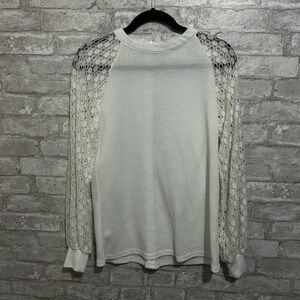 Miholl White Long Sleeve Top with Lace Sleeves